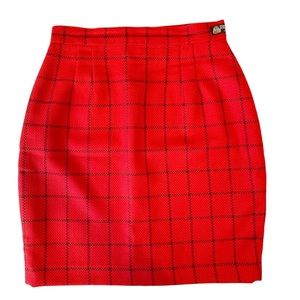 Vintage Braemar Wool Skirt Red Windowpane Plaid Waist 28"